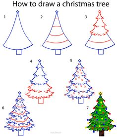 how to draw christmas trees with colored pencils for kids step by step drawing instructions