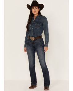 Country Jeans, Cowgirl Clothes, Ariat Jeans, Kimes Ranch, Riding Jeans, Fall Fashion Ideas, Dark Wash Bootcut Jeans, Boot Barn, Hiking Boots Women