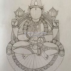 a drawing of a person sitting in the middle of a circle with lotuses on it