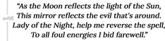 a poem written in black and white with the words as the moon reflects the light of the sun, this mirror reflects the evil that's around lady of the night
