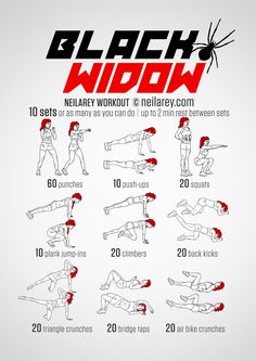 a poster with instructions on how to do a black widow workout