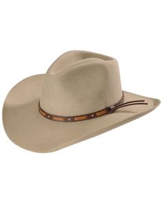 Stetson Men's Hutchins 3X Wool Felt Cowboy Hat, Stone Cowboy Hat Crafts, Cowboy Clothes, Brown Leather Hat, Cowboy Hat Styles, Felt Cowboy Hat, Mens Cowboy Hats, Felt Cowboy Hats, Hat Styles, Chapeau Cowboy