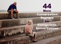 a man sitting on some steps next to another man who is looking at something in the distance