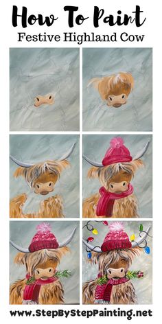 how to paint festive highland cow with step by step painting instructions