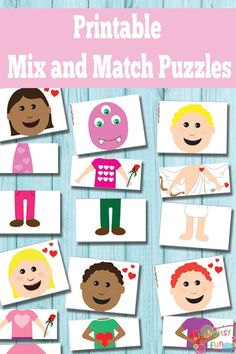 the printable mix and match puzzles for kids is shown with pictures of different people