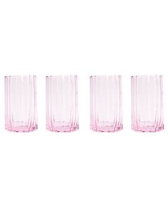 three pink glasses sitting next to each other