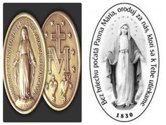 two medals with the image of mary and jesus on them