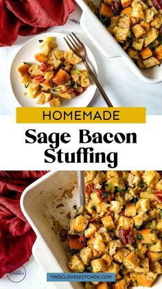 This easy homemade sage and bacon stuffing is perfect for the holidays! A flavorful side dish, it’s sure to stand out at Thanksgiving or Christmas dinner. If stuffing is your favorite part of the meal, you’ll love this recipe. It combines classic ingredients like sage, onion, celery, and parsley with savory bacon for a delicious twist. Best of all, this stuffing is ready in just one hour, making it a quick and tasty addition to your holiday menu! Bacon Stuffing, Thanksgiving Fruit Salad, Traditional Stuffing, Christmas Side Dish Recipes, Savory Bacon, Thanksgiving Dish, Classic Thanksgiving, Fresh Sage, Recipes Christmas