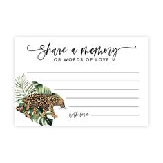 a postcard with the words, shape and memory on it in black ink next to an image of a cheetah