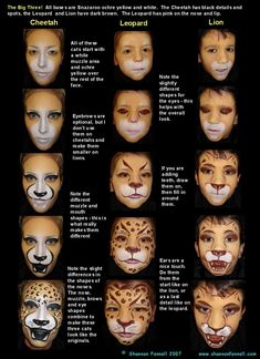 Cougar Face Paint, Jungle Animal Face Paint, Face Paint Leopard, Elephant Facepainting, Tiger Face Paint Tutorial, Tiger Facepainting Kids Easy, Tiger Makeup