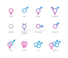 the different types of male and female symbols in blue, red, pink and purple