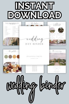 the wedding binder is shown with different photos and text on it, including an image of