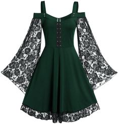 PRICES MAY VARY. The lace gothic dress is made of high quality 65% Cotton, 35% Polyester. Super soft, very elastic, lightweight, and breathable, very comfortable to wear. Features: Off shoulder steampunk dress with patchwork lace hem and lace flowy sleeve, vintage style, lace up front, fashionable and elegant. Medieval dress renaissance costume gothic costume ladies Halloween cosplay costume. Perfect for Oktoberfest Carnival, Halloween Party, Bistro, Christmas costumes. Best Gift: The best gift Cheongsam Shirt, Creative Halloween Costumes For Women, Office Halloween Costumes, Bandage Design, Most Creative Halloween Costumes, Stitching Dresses, European Dress, Butterfly Sleeve, Retro Mode