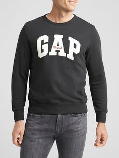 Embroidered Gap Logo Crewneck Pullover | Gap Factory Red And Blue Logo, Gap Sweatshirt, Black Hooded Sweatshirt, Arch Logo, Gap Logo, Grey Hoodie Men, Henley Sweater, Quarter Zip Sweatshirt, Blue Sweatshirt