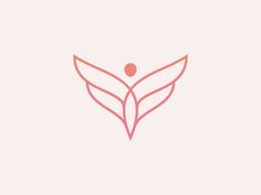 a pink and white logo with wings on it