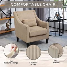 the comfortable chair has four different colors and features