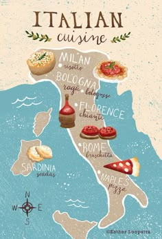 an illustrated map of the italian cuisine