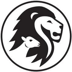 the lion and lamb are depicted in this black and white logo, which appears to be part of an emblem