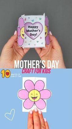 mother's day craft for kids with hand holding up a card and flower cutout