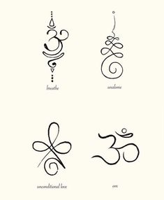 four different types of tattoo designs on a white background, each with an individual's name