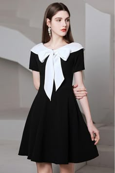 Shop romantic bow knot black and white semi party dress with short sleeves online. Sheprom offers formal, party, casual & more style dresses to fit your special occasions. Sleeved Semi Formal Dresses, Black And White Formal Dress Knee Length, Black Semi Formal Dresses Sheprom, Black Ans White 3/4 Sleeve Coctail Dress, Black And White Cocktail Dress Plaid, Party Wear Dresses Western Short Black, Party Wear Short One Piece Dresses Western, Black And White Dress Classy, Bow Dress Outfit