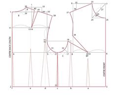 an image of the front and back views of a sewing pattern, with measurements for each piece