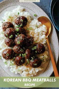 korean bbq meatballs recipe on a plate with rice