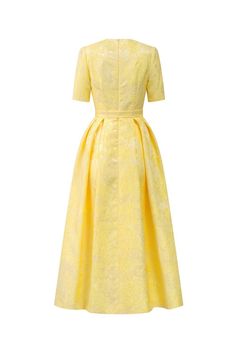 Allie A-line Short Sleeved Brocade Midi Dress | MEAN BLVD Royal Outfits, Modest Fashion Outfits, Brocade Fabric, Classy Dress, Yellow Dress