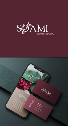 some business cards with flowers on them and the name sami written in white ink