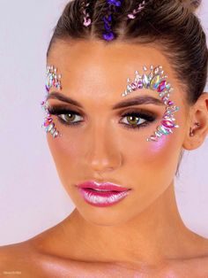 Makeup Face Jewels, Makeup Jewels, Makeup Unicorn, Festival Face Jewels, Gem Makeup, Coachella Makeup, Rhinestone Makeup