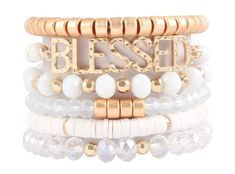 Blessed Charm Bracelet - Foxy And Beautiful Christian Beaded Bracelets, Statement Bracelets, White Beads Bracelet, Message Bracelet, Water Perfume, Gold Bracelet Set, Christian Cross, Statement Bracelet, Gold Tone Necklace