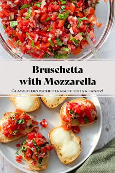 bruschetta with mozzarella on a white plate