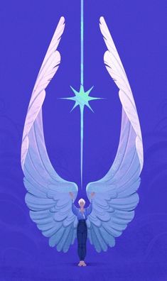 an angel holding a star above its head