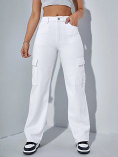 Elevate your denim collection with these High-Waisted Denim Regular Fit Cargo Pants. Designed for a comfortable and flattering fit, these pants feature a high waist that accentuates your curves. The regular fit ensures ease of movement, while the cargo pockets add a functional and trendy element. Made from high-quality denim, these pants offer both style and durability. Specification: Type: Wide Leg Jeans Style: Cargo Pants Details: Button, Pocket, Zipper Waist Line: High Waist Length: Long Fit High Waist Jeans With Pockets, Fitted High-rise Cargo Jeans, High Waist Stretch Jeans With Pockets, Trendy Fitted Straight Leg Cargo Jeans, Spring Non-stretch Jeans With Side Pockets, Stretch High-waist Jeans With Pockets, White High Waist Bottoms With Cargo Pockets, White High-waisted Bottoms With Cargo Pockets, High Waist White Bottoms With Cargo Pockets