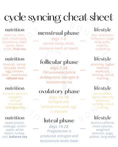 New to cycle syncing? 💫  We've got you covered 💞  Cycle syncing is an opportunity to understand the fluctuating nature of your cycle, and how to best support yourself during each phase 🌸  Some of the many benefits of cycle syncing include:  ✨ Your mood improves ✨ Your energy improves ✨ Your appetite and digestion get better ✨ Sleep quality goes up ✨ Your desire to socialize and get out there in the world increases  Click to get our free, printable cycle syncing food chart! Regulate Cycle Naturally, How To Sync Your Cycle, Menstrual Cycle And Sleep, Cycle Syncing Chart, Four Stages Of Menstrual Cycle, Phases Of Your Menstrual Cycle, Different Cycle Phases, Foods To Support Menstrual Cycle, Menstrual Cycle Explained