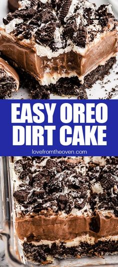 an easy oreo dirt cake with chocolate chips and marshmallows