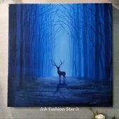 a painting of a deer standing in the middle of a forest