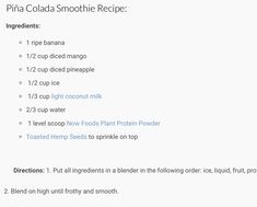 the recipe for pineapple smoothie is shown