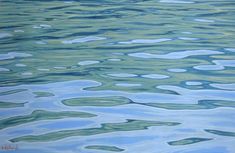 an abstract painting of blue and green water