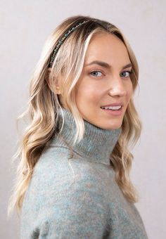 Pretty! A gorgeous green jade and jasper beaded headband makes a quick and easy hairstyle that’s simple, yet elegant. #headband #green #layered She glows in Lilla Rose- Penny Hairband. Elegant Headband, Simple Hairstyles, Easy Hairstyle, Beaded Headband, Braided Bun