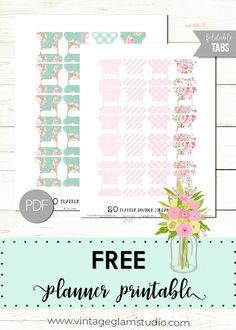 the free planner printable is shown with flowers in a mason jar and text that reads,