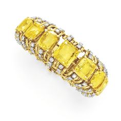 Verdura diamond and yellow cushion-cut sapphire bracelet. David Webb, Rockefeller Center, Sapphire Bracelet, April 16, Fabulous Jewelry, Sapphire Jewelry, Van Cleef