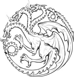 a black and white drawing of a dragon in a circle with its wings spread out