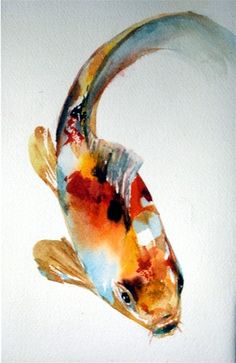 a painting of a goldfish on a white background