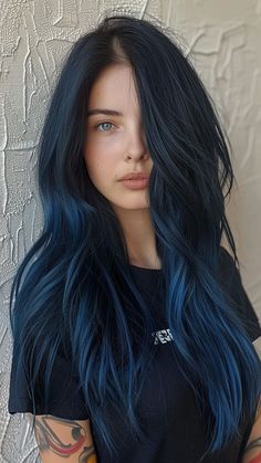 24 Stunning Blue Black Hair Inspirations Black Hair Inspiration, Hair Dye Colors, Hair Inspiration Color, Hair Inspo Color, Hair Color Trends