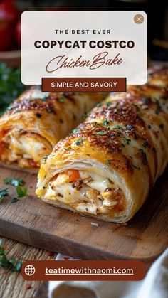 the best ever copycat costco chicken and savory on a cutting board