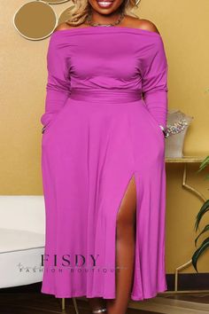 Fisdy - Elegantes vestidos de manga larga con hendidura y hombros descubiertos Dresses Elegant Long, Long Sleeve Suit, Two Piece Jumpsuit, Off The Shoulder Long Sleeve, Pink Dresses, New Arrival Dress, 15 Dresses, Olivia Mark, Dress Collection