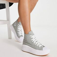 Converse Ctas Move Hi Platform Sneakers Slate Sage/White Brand New Without Box Platform Sole Hi Top Canvas Upper Womens Size 10.5 Sage Green Color, Hightop Sneakers, Shoes Converse, Hi Top, Green Shoes, White Brand, Converse Chuck Taylor All Star, Womens Converse, Platform Sneakers