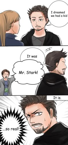 an image of two people talking to each other with the caption that says it was mr stark