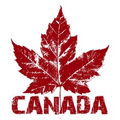 a red maple leaf with the word canada written in grungy font on it